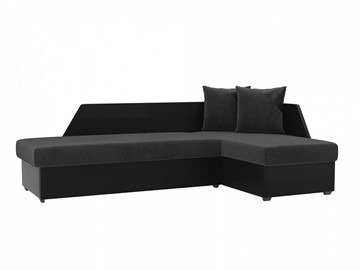 Угловой диван с оттоманкой Андора, Серый/Черный (велюр/экокожа) в Нижнем Новгороде