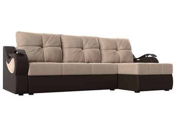 Угловой диван с оттоманкой Меркурий, Бежевый/Коричневый (велюр/экокожа) в Нижнем Новгороде
