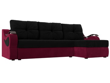 Угловой диван с оттоманкой Меркурий, Черный/Бордовый (микровельвет) в Нижнем Новгороде