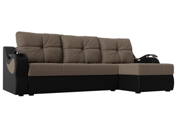 Угловой диван с оттоманкой Меркурий, Корфу 03/Черный (рогожка/экокожа) в Нижнем Новгороде