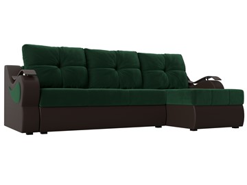 Угловой диван с оттоманкой Меркурий, Зеленый/Коричневый (велюр/экокожа) в Нижнем Новгороде
