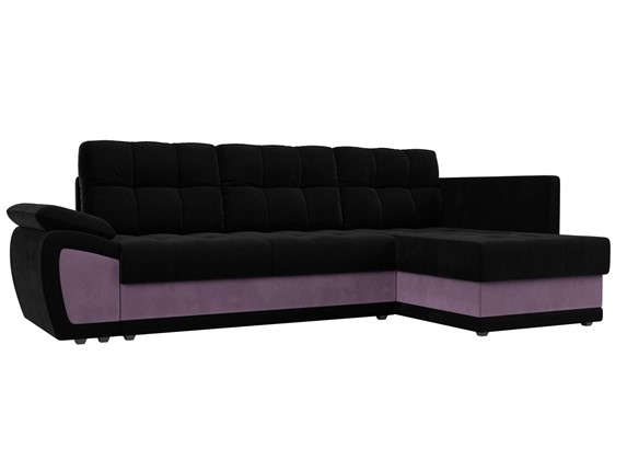Угловой диван для гостиной Нэстор прайм, Черный/Сиреневый (микровельвет) в Нижнем Новгороде - изображение