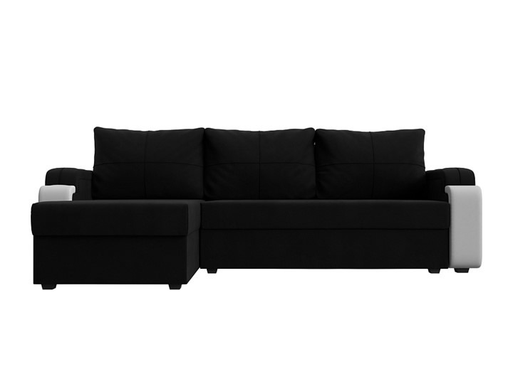 Угловой диван с оттоманкой Николь лайт, Черный/Белый (микровельвет/экокожа) в Нижнем Новгороде - изображение 1