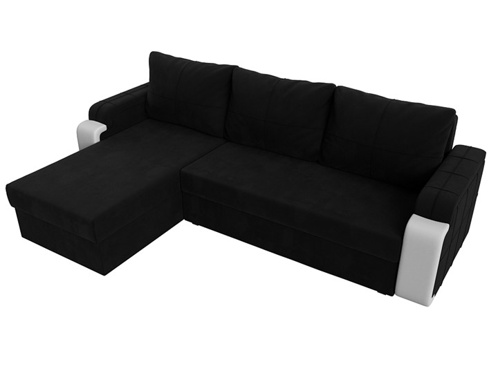 Угловой диван с оттоманкой Николь лайт, Черный/Белый (микровельвет/экокожа) в Нижнем Новгороде - изображение 4