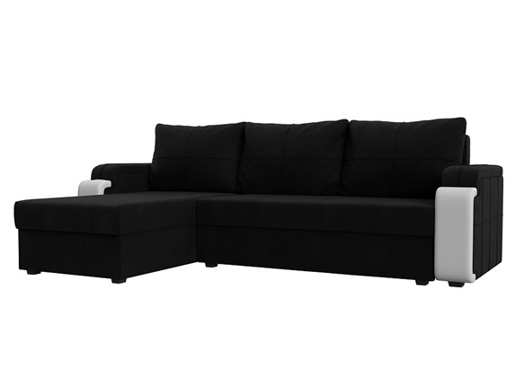 Угловой диван с оттоманкой Николь лайт, Черный/Белый (микровельвет/экокожа) в Нижнем Новгороде - изображение