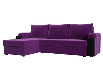 Угловой диван с оттоманкой Николь лайт, Фиолетовый/Черный (микровельвет/экокожа) в Нижнем Новгороде
