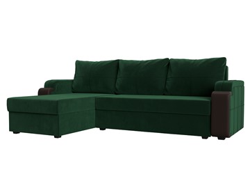 Угловой диван с оттоманкой Николь лайт, Зеленый/Коричневый (велюр/экокожа) в Нижнем Новгороде