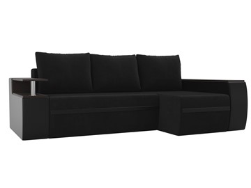 Угловой диван с оттоманкой Ричмонд, Черный/Черный (велюр/экокожа) в Нижнем Новгороде