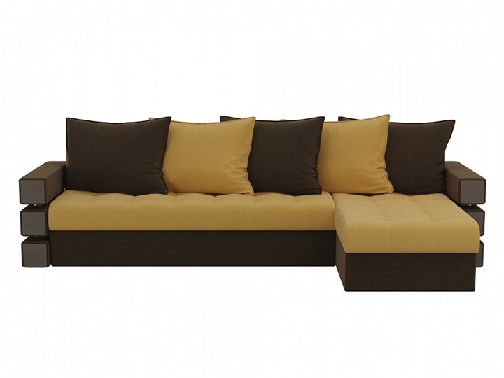 Угловой раскладной диван Венеция, Желтый/Коричневый (микровельвет) в Нижнем Новгороде - изображение 1