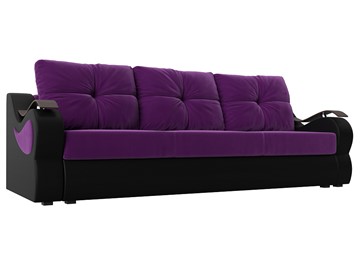 Прямой диван Меркурий еврокнижка, фиолетовый/черный (вельвет/экокожа) в Нижнем Новгороде
