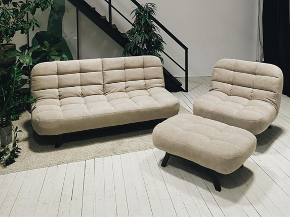 Комплект мебели Абри цвет бежевый диван + кресло +пуф пора металл в Нижнем Новгороде - изображение