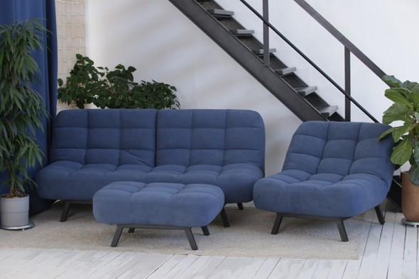 Комплект мебели Абри цвет синий диван+ кресло +пуф пора металл в Нижнем Новгороде - изображение