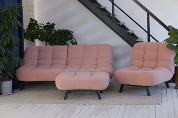 Комплект мебели Абри розовый кресло + диван + пуф опора металл в Нижнем Новгороде - предосмотр