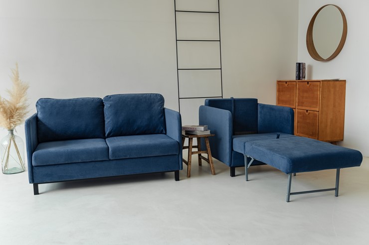 Комплект мебели диван + кресло-кровать Бэст синий в Нижнем Новгороде - изображение 8