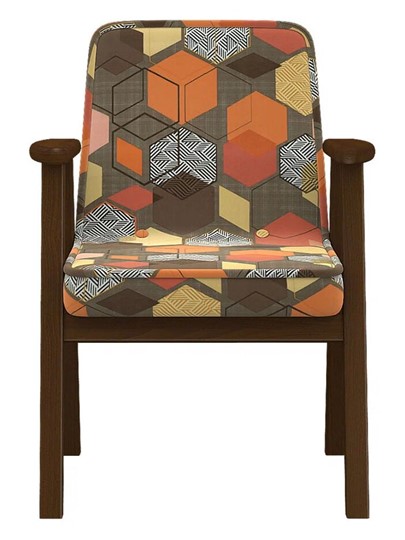 Кресло мягкое Ретро ткань геометрия коричневый, каркас орех в Нижнем Новгороде - изображение 4