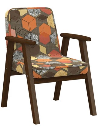 Кресло мягкое Ретро ткань геометрия коричневый, каркас орех в Нижнем Новгороде - изображение