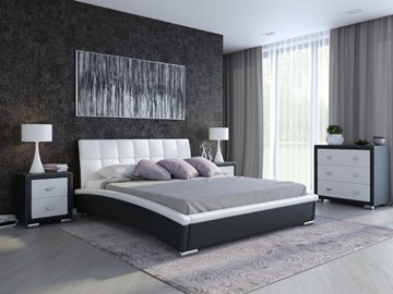 Кровать 2-х спальная Corso-1L 140x200, Экокожа (Черный с белым) в Нижнем Новгороде