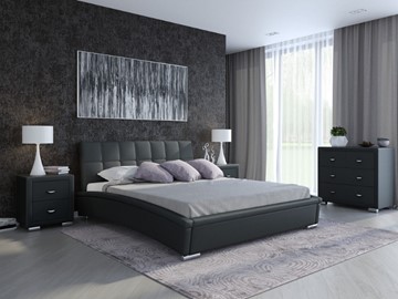Двуспальная кровать Corso-1L 160x200, Экокожа (Черный) в Нижнем Новгороде