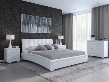 Двуспальная кровать Corso-1L 160x200, Экокожа (Кайман белый) в Нижнем Новгороде