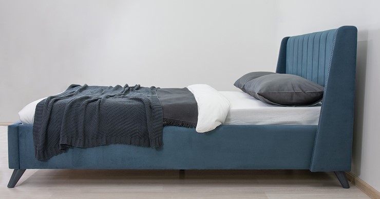 Полуторная кровать Мелисса 140, арт. Тори 83 велюр (серо-синий) + кроватное дно в Нижнем Новгороде - изображение 6