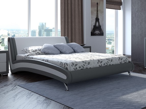 Кровать спальная Corso-2 160х200, Экокожа (Серый с белым) в Нижнем Новгороде - изображение