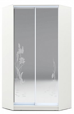 Шкаф угловой 2300х1103, ХИТ У-23-4-66-01, цапля, 2 зеркала, белая шагрень в Нижнем Новгороде - изображение
