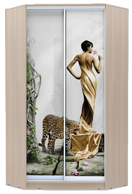 Шкаф угловой 2300х1103, ХИТ У-23-4-77-03, Девушка с леопардом, шимо светлый в Нижнем Новгороде - изображение