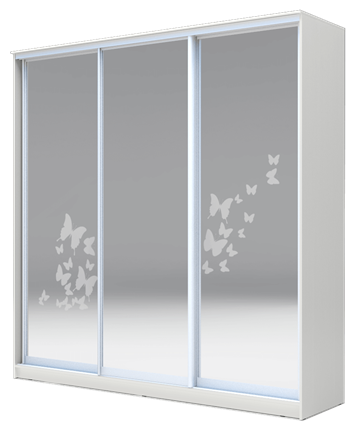 Шкаф 2400х1770х620 три зеркала, Бабочки ХИТ 24-18/2-656-05 Белая Шагрень в Нижнем Новгороде - изображение
