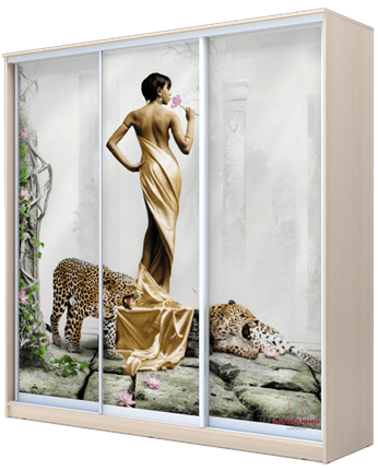 Шкаф 3-х дверный 2200х2000х620, Девушка с леопардом ХИТ 22-20-777-03 Дуб Млечный в Нижнем Новгороде - изображение