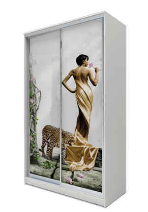 Шкаф 2-х створчатый 2400х1200х620, Девушка с леопардом ХИТ 24-12-77-03 Белая шагрень в Нижнем Новгороде - изображение