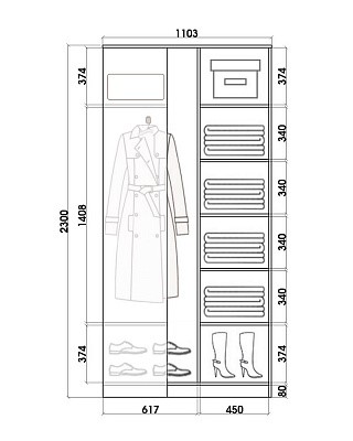 Угловой шкаф-купе с зеркалом, 2400х1103, ХИТ У-24-4-15, Серая структура в Нижнем Новгороде - изображение 2