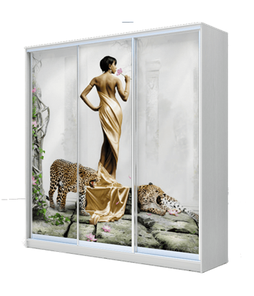 Шкаф 3-х створчатый 2200х1770х420, Девушка с леопардом ХИТ 22-4-18-777-03 Белая шагрень в Нижнем Новгороде - изображение