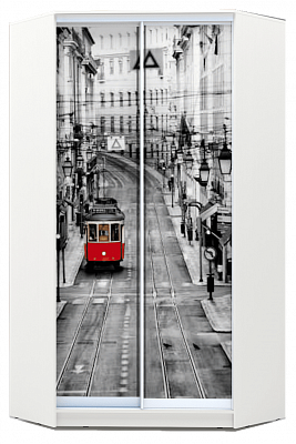 Шкаф угловой 2200х1103, ХИТ У-22-4-77-01, Лондон трамвай, белая шагрень в Нижнем Новгороде - изображение