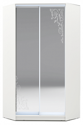 Угловой шкаф 2300х1103, ХИТ У-23-4-66-09, Орнамент, 2 зеркала, белая шагрень в Нижнем Новгороде - изображение