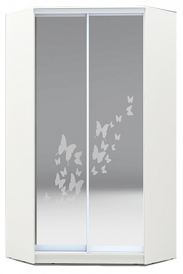 Шкаф угловой 2300х1103, ХИТ У-23-4-66-05, бабочки, 2 зеркала, белая шагрень в Нижнем Новгороде - изображение