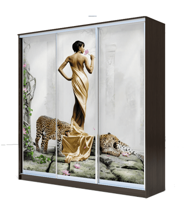 Шкаф 3-х створчатый 2300х2000х620, наполнение №2, Девушка с леопардом ХИТ 23-20-777-03 Венге Аруба в Нижнем Новгороде - изображение