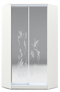 Угловой шкаф 2200х1103, ХИТ У-22-4-66-03, колибри, 2 зеркала, белая шагрень в Нижнем Новгороде