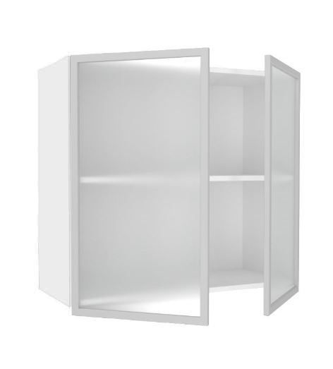 Шкаф кухонный 800, Шервуд, со стеклом ЛД 281.361.000.118, белый/белый глянец в Нижнем Новгороде - изображение 1