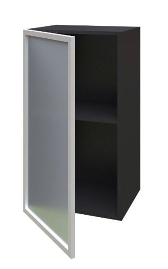 Шкаф на кухню 400 Шервуд, со стеклом левый ЛД 281.321.000.022, серый/черный в Нижнем Новгороде - изображение 1