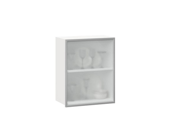 Шкаф кухонный 600, Шервуд, со стеклом правый, ЛД 281.352.000.116, белый/серый в Нижнем Новгороде - изображение