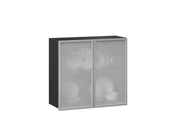 Шкаф кухонный 800, Шервуд, со стеклом ЛД 281.361.000.030, серый/черный в Нижнем Новгороде - изображение