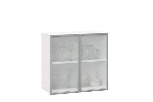 Шкаф кухонный 800, Шервуд, со стеклом ЛД 281.361.000.118, белый/белый глянец в Нижнем Новгороде - изображение
