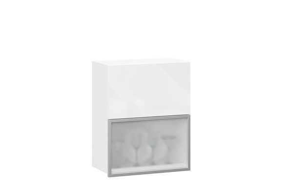 Шкаф кухонный горизонтальный 600 Шервуд, ЛД 281.971.000.174, со стеклом, белый/белый глянец в Нижнем Новгороде - изображение