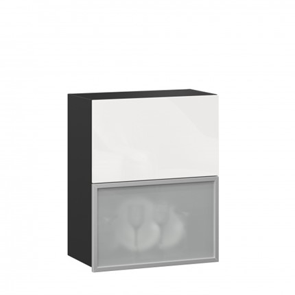 Кухонный шкаф 600 горизонтальный Шервуд, ЛД 281.971.000.086, со стеклом, черный/белый глянец в Нижнем Новгороде - изображение