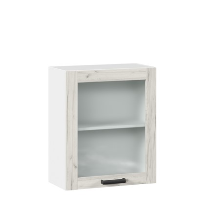 Шкаф на кухню 600 со стеклом Винченца ЛД 234.350.000.031, Белый/Дуб Крафт белый в Нижнем Новгороде - изображение