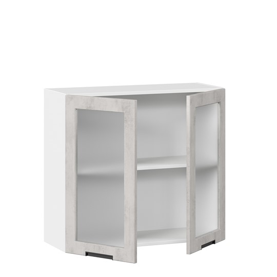 Кухонный шкаф 800 со стеклом Джамис ЛД 296.360.000.023, Белый/Белый камень в Нижнем Новгороде - изображение 1