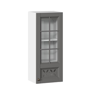 Шкаф на кухню Амели-3 400 высокий со стеклом ЛД 299.420.000.040, Белый/Оникс серый в Нижнем Новгороде - предосмотр