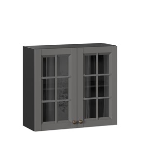 Навесной кухонный шкаф Амели-3 800 со стеклом ЛД 299.360.000.036, Черный/Оникс серый в Нижнем Новгороде - предосмотр
