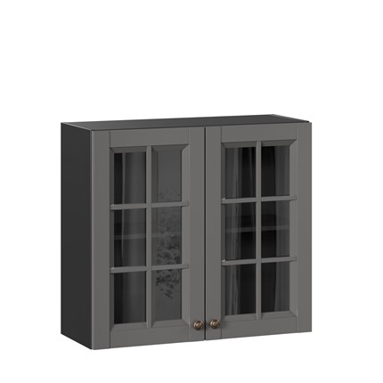 Навесной кухонный шкаф Амели-3 800 со стеклом ЛД 299.360.000.036, Черный/Оникс серый в Нижнем Новгороде - изображение