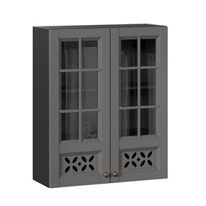 Кухонный шкаф Амели-3 800 высокий со стеклом ЛД 299.460.000.052, Черный/Оникс серый в Нижнем Новгороде - предосмотр